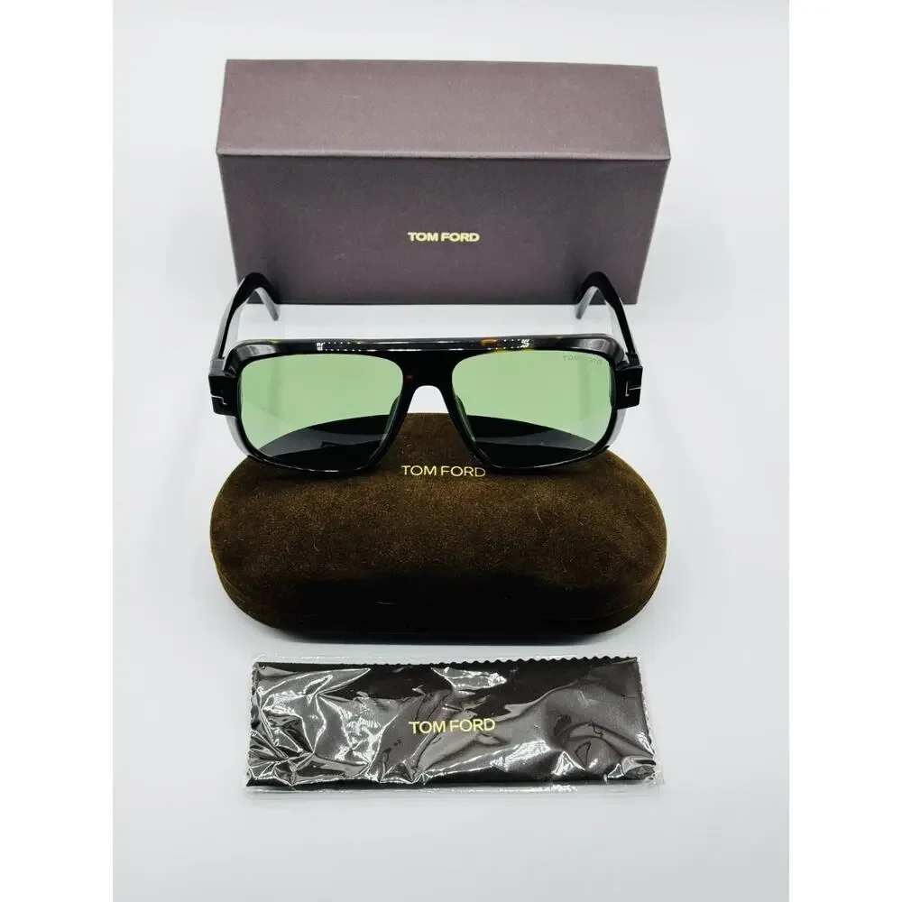 Tom Ford Sunglasses Turner FT1101 52N Dark Havana Square Frame Green Lens 58mm